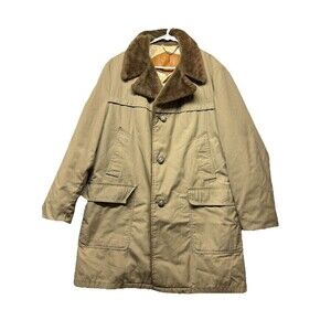 Vintage Woolrich Jacket Men's 42 Beige Faux Fur Lined Outdoors Parka Chore Coat